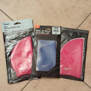 Nike Silicone Youth Swim Caps Pink Purple Lot of 3
